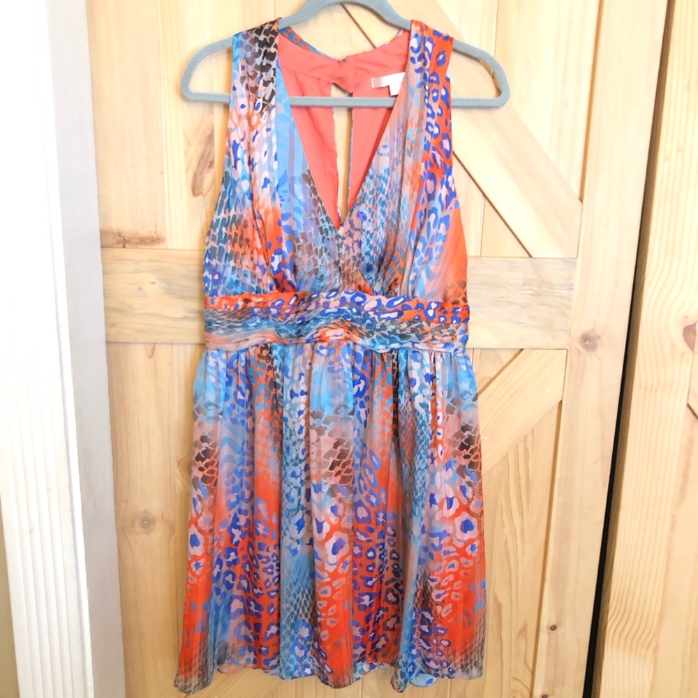 Boston Proper Vibrant Colors Sleeveless Dress Halter Upper Pleated Lower Sz 14